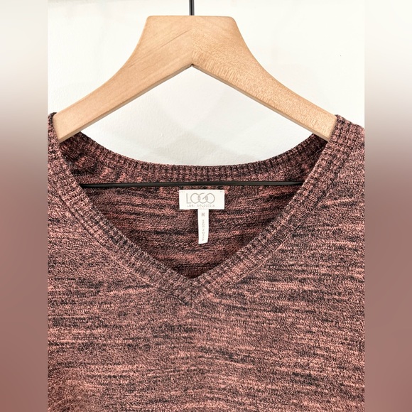 LOGO By Lori Goldstein Melange Cotton Cashmere Sweater Bordeaux Size Medium - Picture 7 of 8